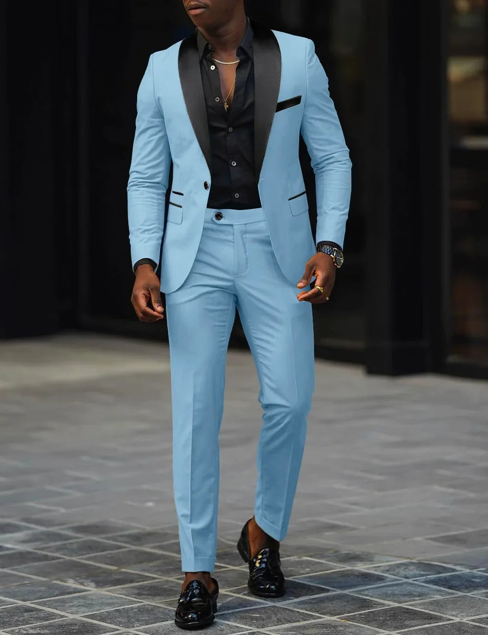 Men's business casual two-piece suit by Showlu Fashion, slim-fit suit jacket with side slit and matching trousers, breathable and comfortable