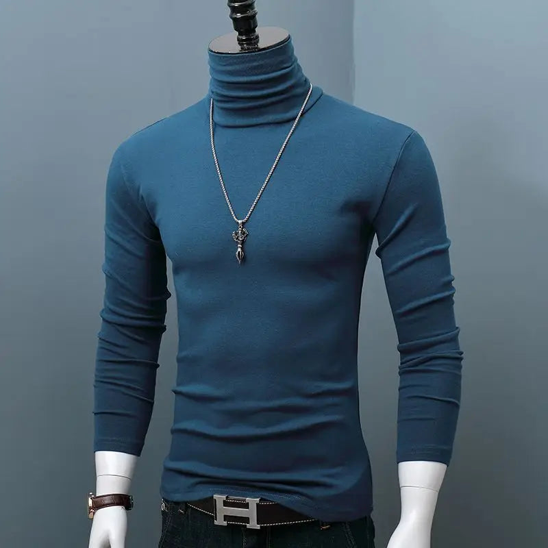 Men's dark red stretch turtleneck top with long sleeves, casual autumn winter men's t-shirt from Showlu Fashion Store