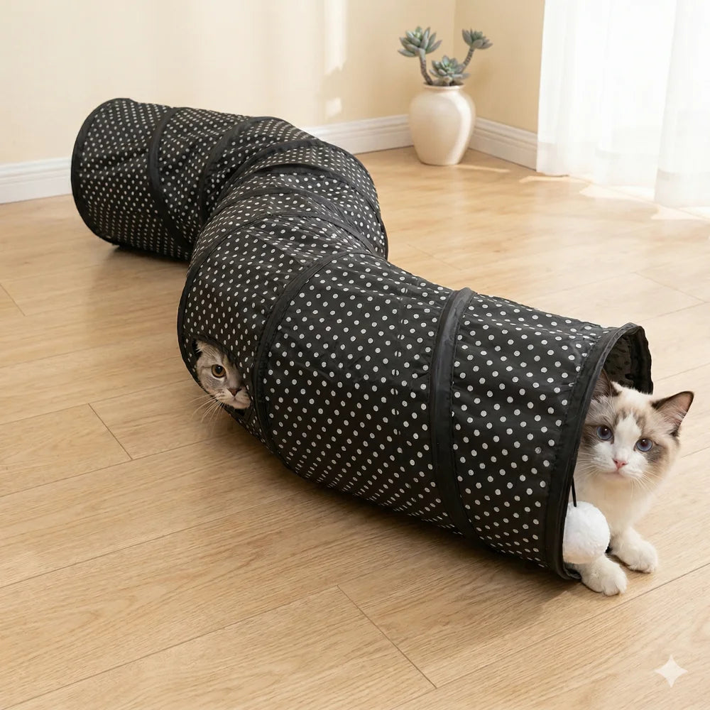 S T Y Shape Cat Tunnel 3 Way Collapsible Foldable Interactive Toys Hanging Ball Polka Dot Kitten Play Tube Rabbit Boredom Relief