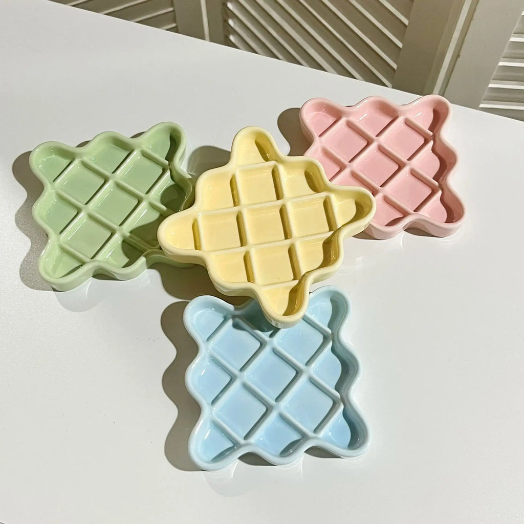 Showlu Fashion Store pet slow food ceramic bowl for puppies, irregular shape, anti-choking design, dopamine color, pet feeding supplies