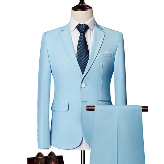 13 Color Basic Style Men's Casual Solid Color 3 Pieces Suits / Male One Button Blazers Jacker Coat Trousers Pants Vest Waistcoat