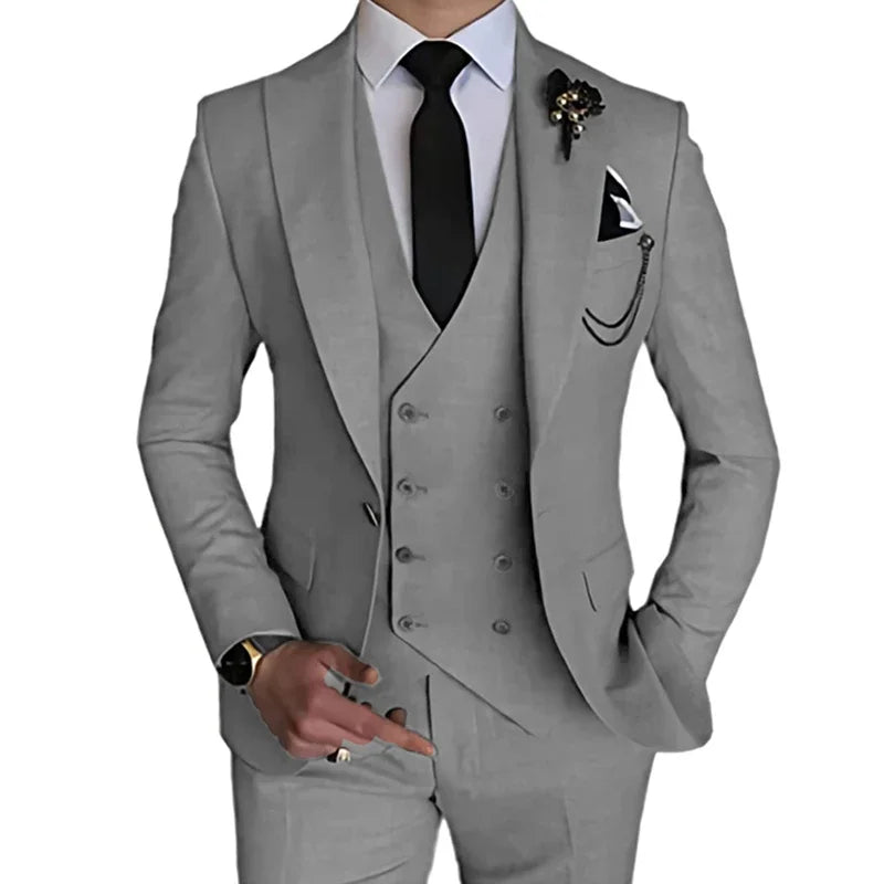 Men's slim fit wedding suit by SHOWLU FASHION STORE, 3-piece single-breasted wedding suit set with jacket, vest, and trousers.