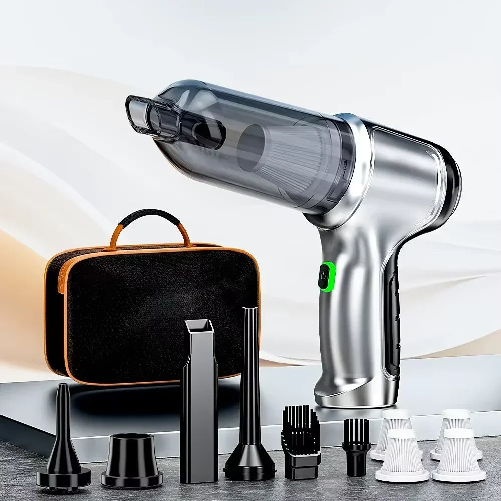 Showlu Fashion Store SZUK Mini Car Vacuum Cleaner with handheld design, wireless, powerful 638000Pa suction in black color.