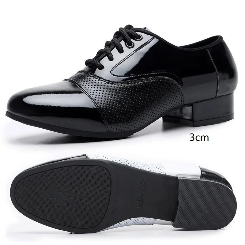 Men's modern dance shoes by Showlu Fashion with soft leather, breathable design, suitable for jazz, Latin, and social dance styles.