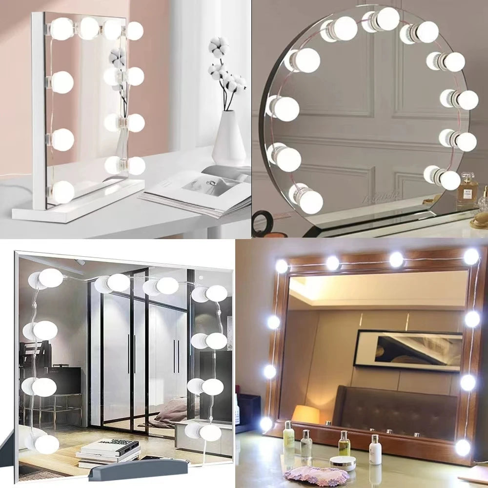 Pampsee LED vanity mirror lights by My Store, dimmable USB makeup light bulbs, shown attached to a mirror for bright, adjustable lighting.