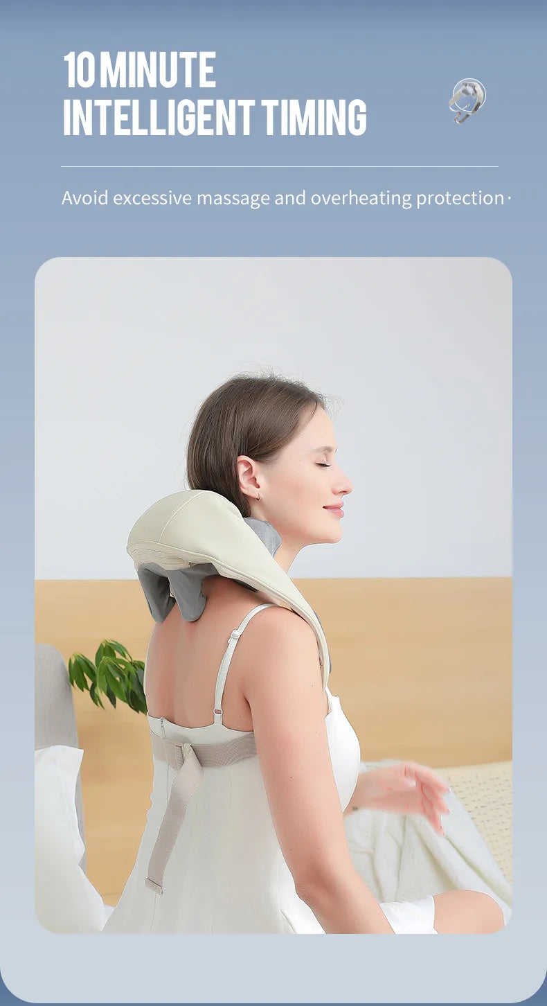 Showlu Smart General electric neck and shoulder massage shawl for deep tissue relief, shown draped over a person's shoulders.