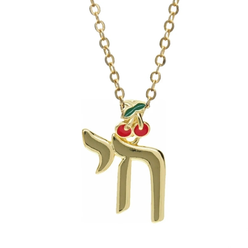 Hebrew Chai pendant necklace by Hayaroma in copper with zircon accents, showcasing Jewish jewelry design and craftsmanship.