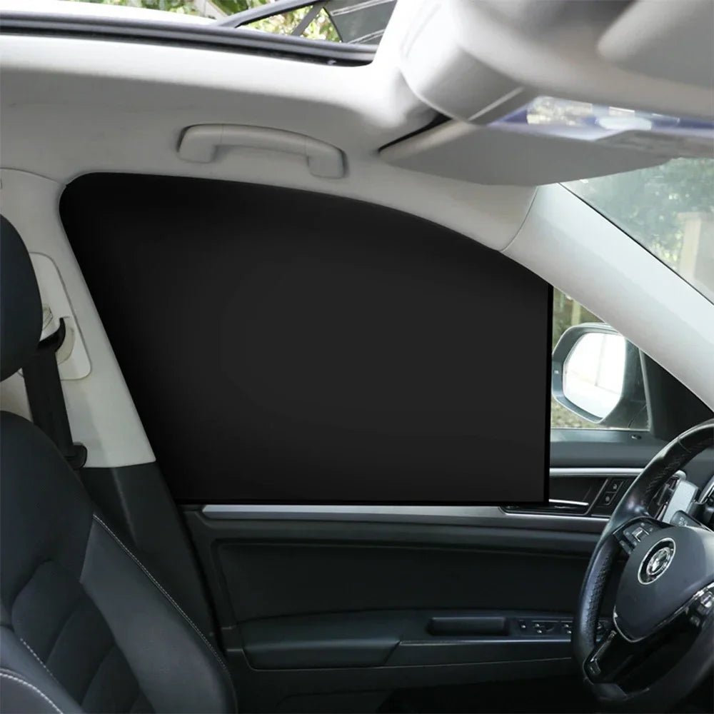 Magnetic car sunshade by Showlu Smart General blocking sunlight and reducing heat inside vehicle, with a sleek, foldable design