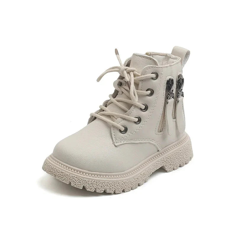 Kids rubber ankle boots by SHOWLU FASHION STORE with warm lining, double zippers, ideal for winter fashion and outdoor wear.