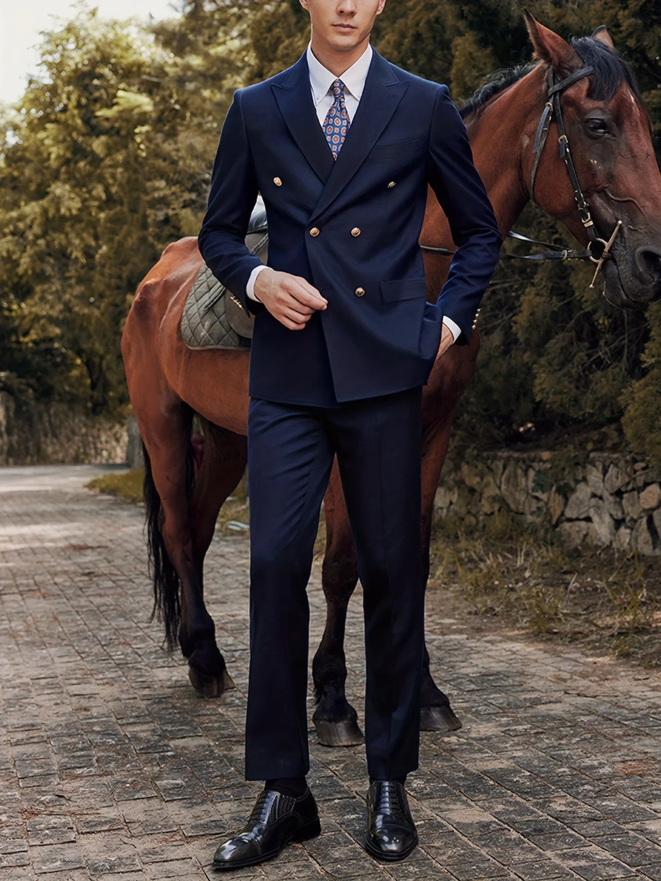 Elegant Men's Suits 2 Pcs Double-Breasted Suit Slim Fit Bridegroom Groomsmen Suit Male Formal Business (Jacket+Pants)