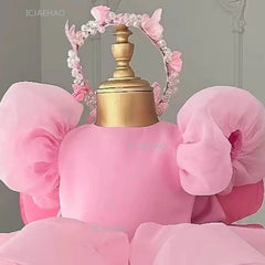 Party Dress with Wings Cute Tutu Fairy Costume Pink Children Girls Short Kids First Birthday Celebration Princess Pageant Gown
