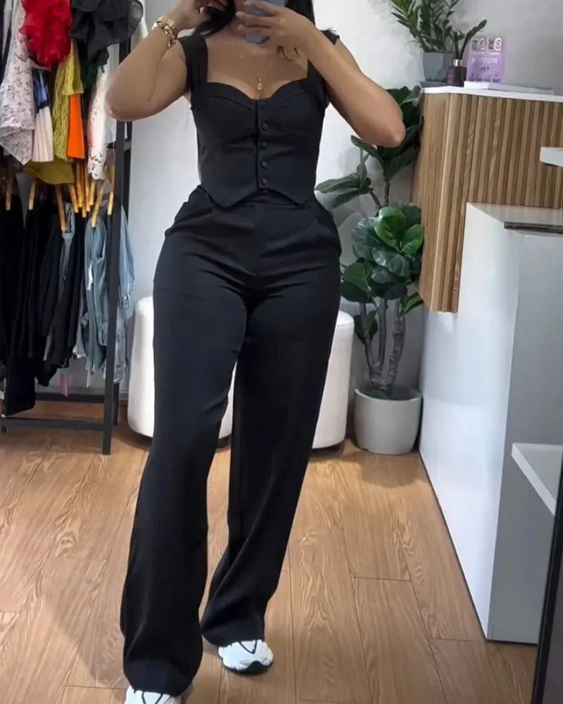 FiLiFiTi women's 2-piece slim fit tank top and wide-leg pants set, shown in a stylish, coordinated outfit with a modern look.