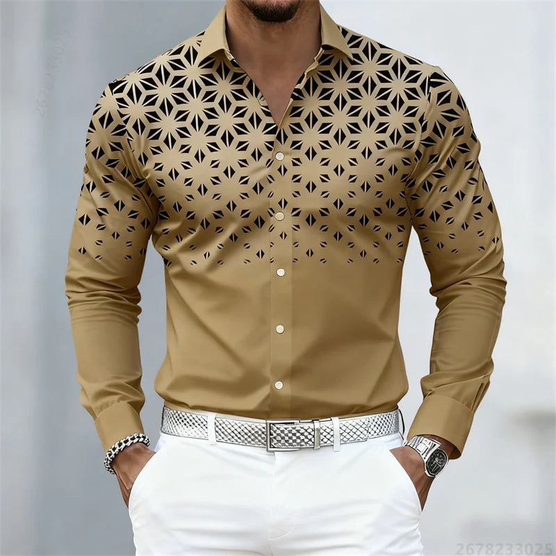 Men's long sleeve shirts in 17 colors with geometric pattern print, slim fit, trendy casual shirts by Showlu Fashion Store.