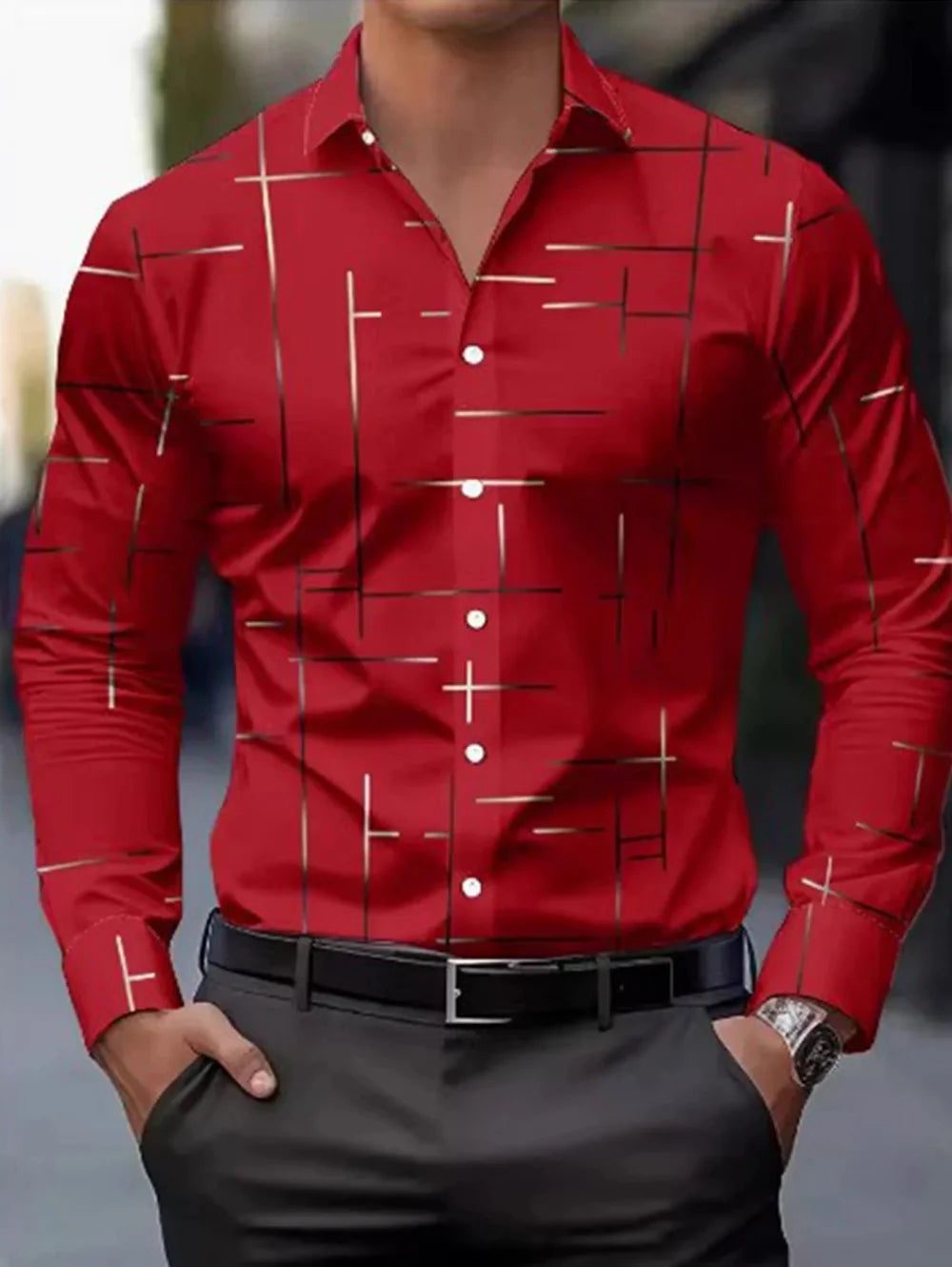 Men's long-sleeved spring shirt by Showlu Fashion, minimalist line design, high-end casual business style, European and American fashion