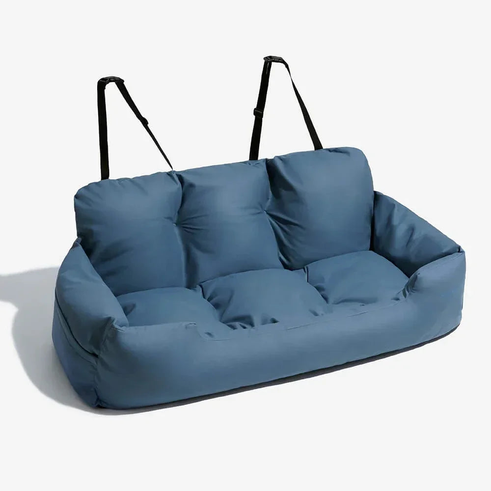 Large suede dog car seat bed by Showlu Fashion Store, plush bolster pet carrier for comfortable travel with dogs.