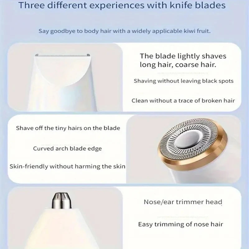 Showlu Fashion Store 3-in-1 shaver with USB charging for underarm, eyebrow, and nose hair trimming, compact and easy to use.
