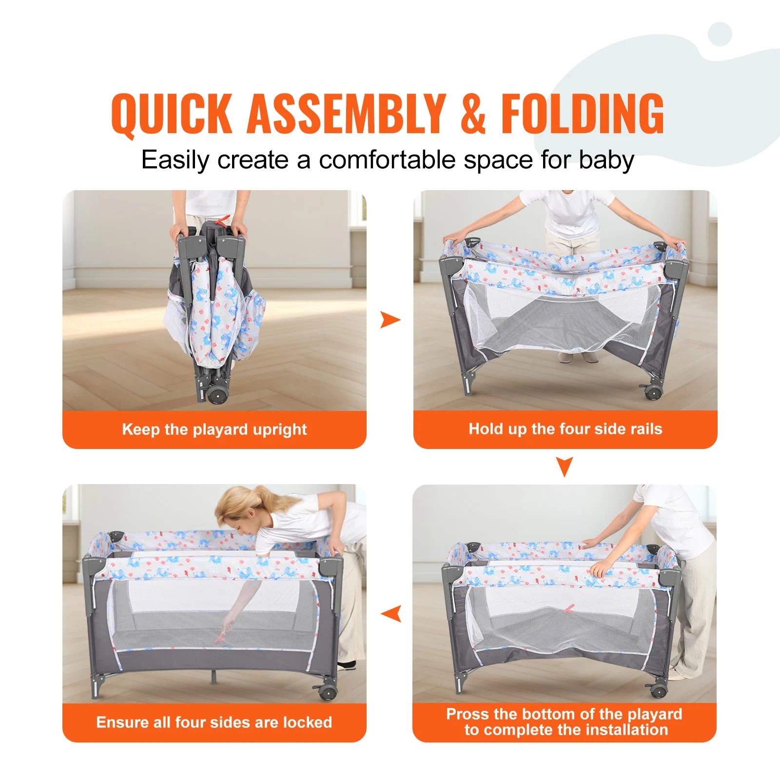 Showlu Fashion Store baby bassinet with wheels, foldable design, storage basket, and sturdy frame for easy bedside sleeping.