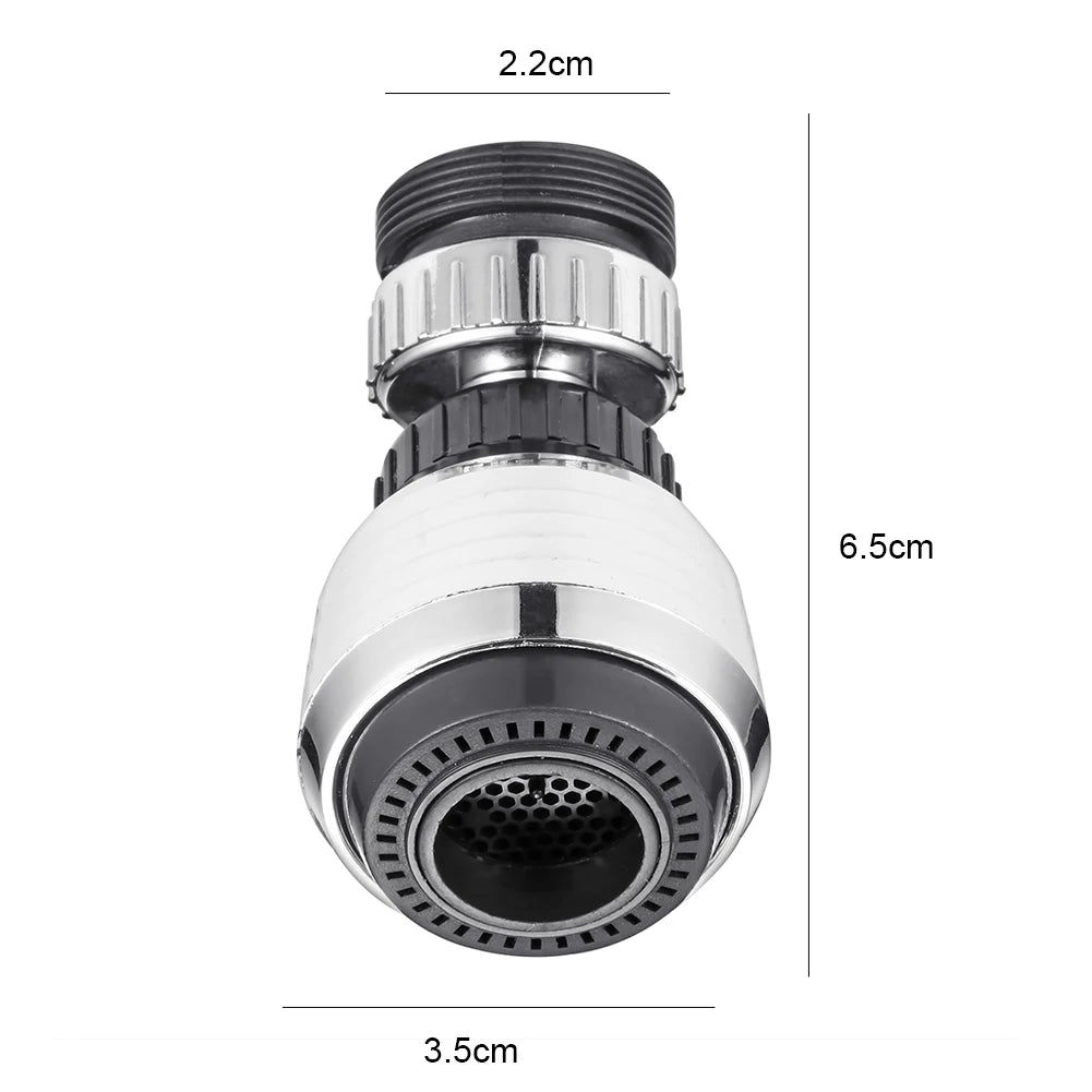 APWIKOGER 360° rotary kitchen faucet nozzle with anti-splash filter, shown attached to a modern kitchen tap.