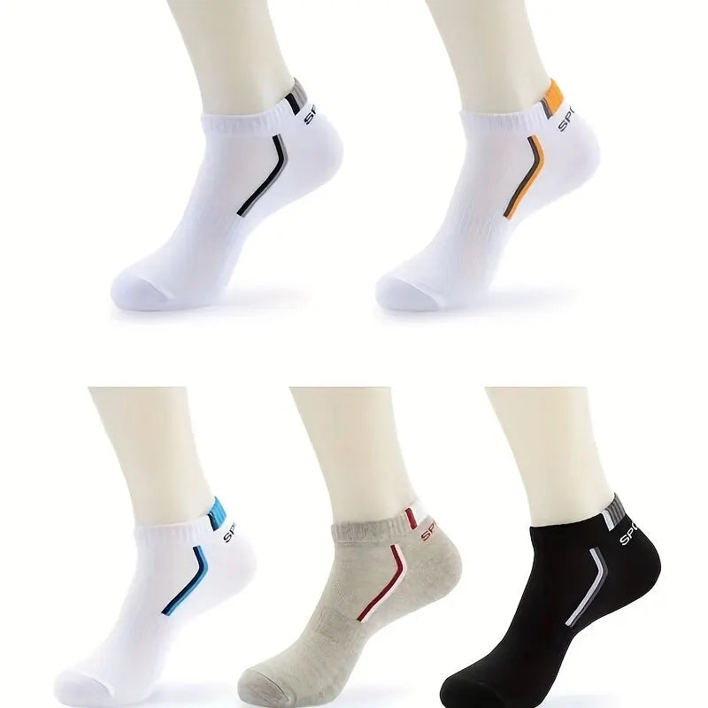 Men's striped cotton sports ankle socks with sweat absorption, breathable and comfortable fitness socks in 3, 5, or 10 pairs