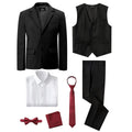 Kids boys formal suit set featuring a cotton blazer and tuxedo jacket, ideal for weddings and special occasions.