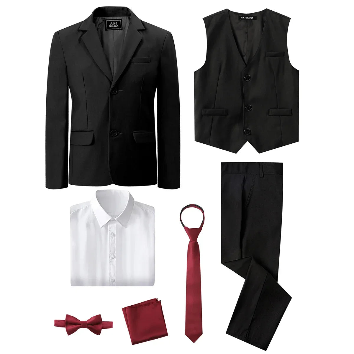 Kids boys formal suit set featuring a cotton blazer and tuxedo jacket, ideal for weddings and special occasions.