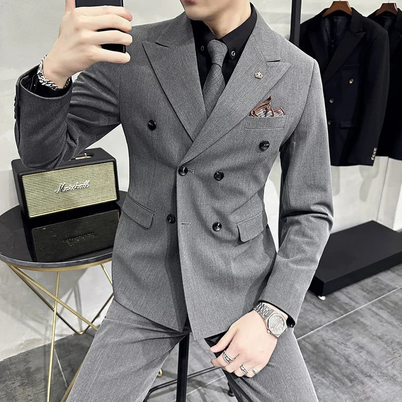 S-7XL (Jacket+Vest+Pants) Fashion Boutique Lattice Formal Business Mens Suit 3Pcs Set Groom Wedding Dress Plaid Suit Show Stage SHOWLU FASHION STORE