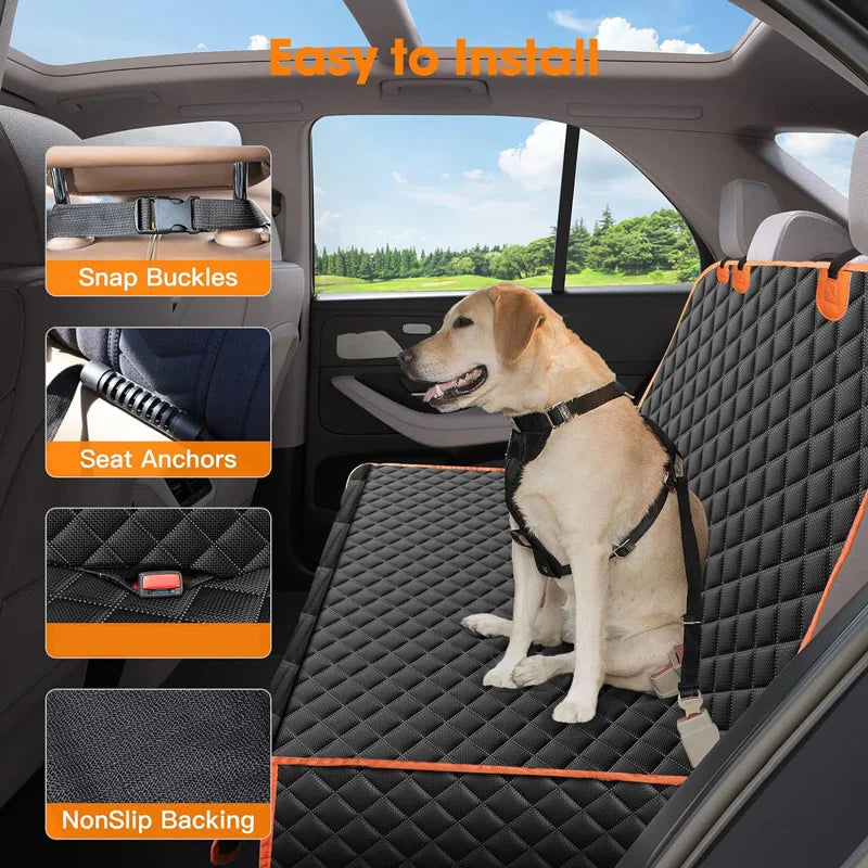 Showlu waterproof dog car seat cover in plaid nylon, designed as a pet travel hammock for secure car journeys.