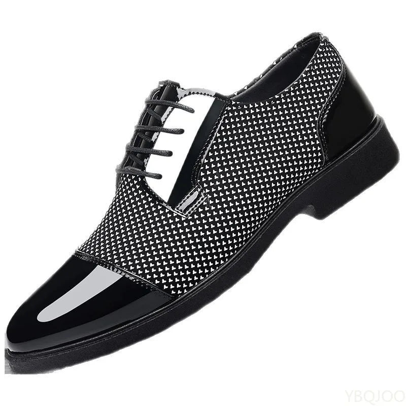 Men's black formal height increasing shoes with pointed toe and breathable design by Showlu Fashion Store.