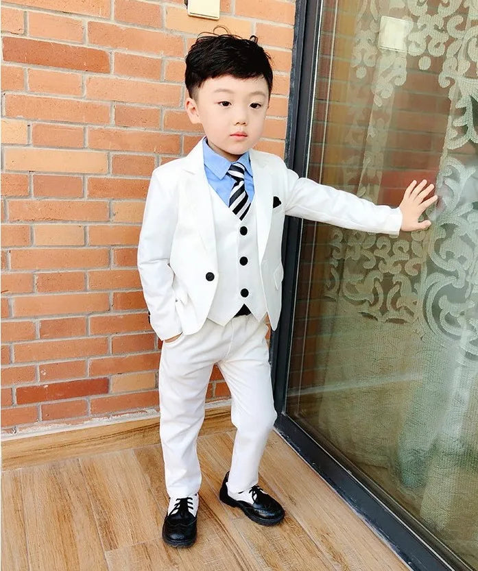 Boy's formal wedding suit by SHOWLU FASHION STORE includes cotton blazer, vest, and pants, perfect for special occasions.