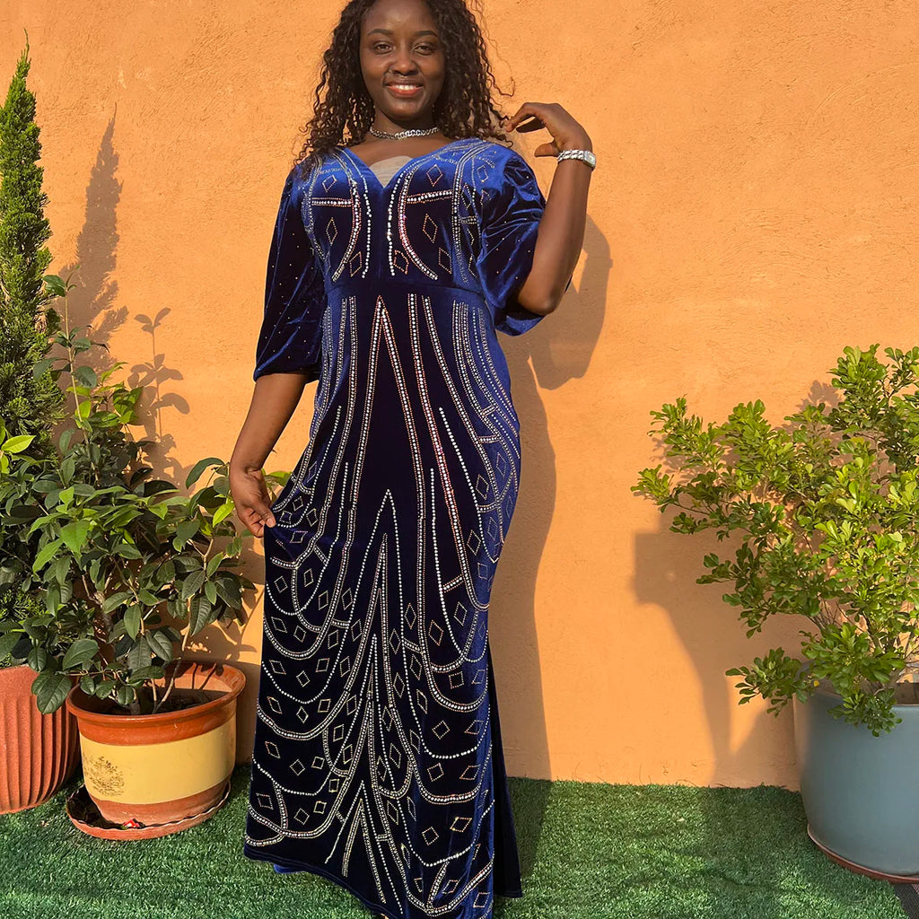 Luxury velvet evening dress by House of S·D, diamond slim fit party gown in deep color, elegant and stylish for formal occasions.