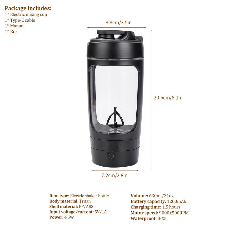 630ml Electric Protein Shaker Bottle and Portable Automatic Blender