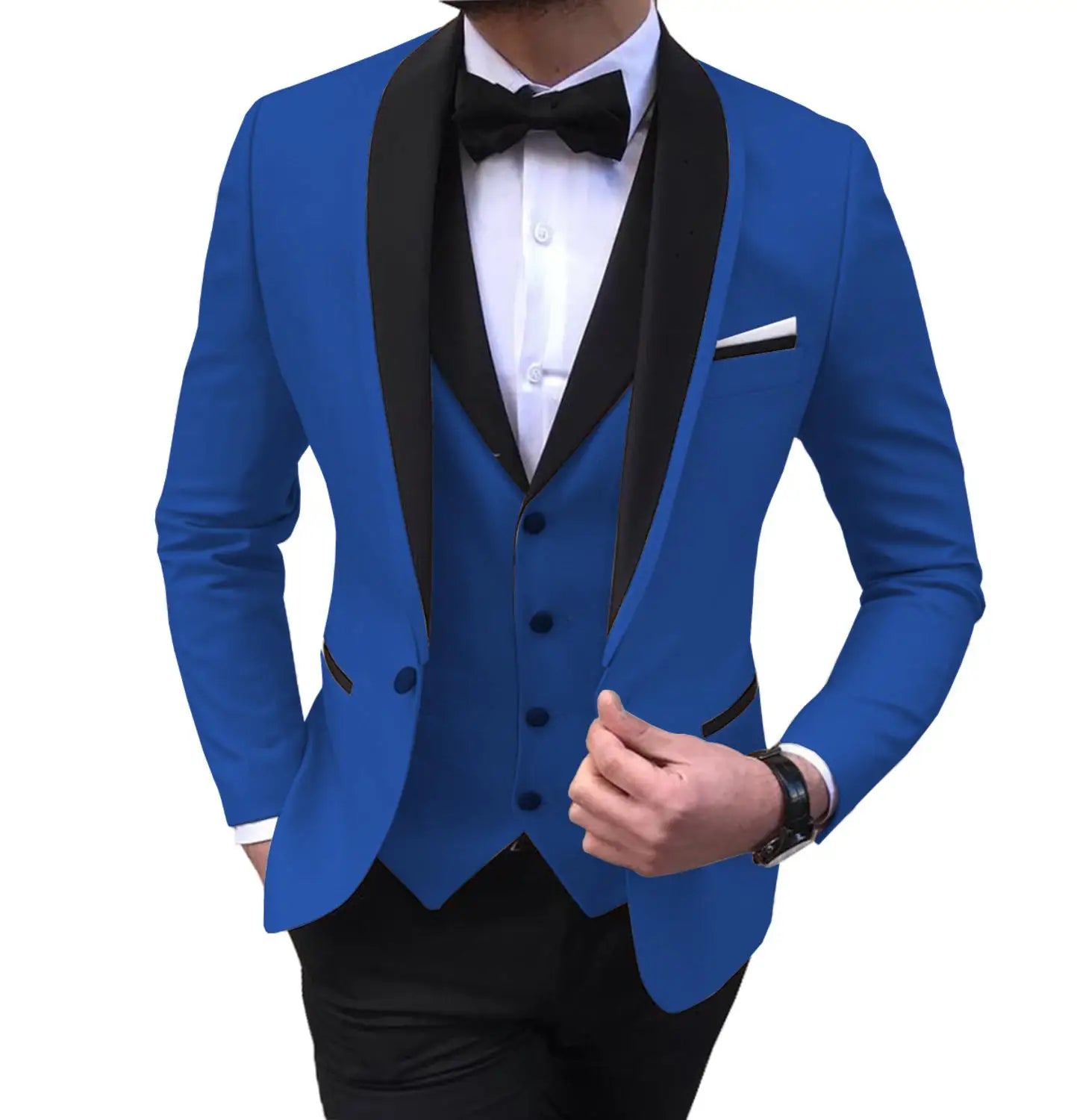 Showlu Smart General men's burgundy 3-piece suit with blazer, vest, and pants, ideal for formal weddings, prom, or groomsmen.