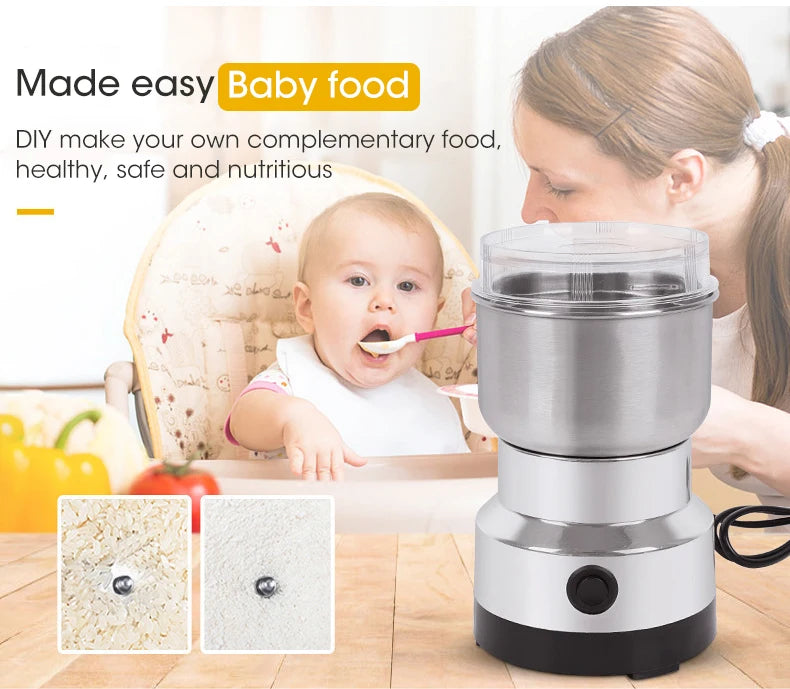 Showlu Smart General electric coffee and spice grinder with 150W stainless steel body and compact design.