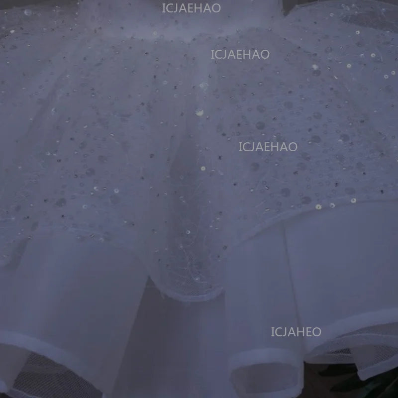 New Kids Girls Princess Dress Children Fashion Sleeveless White Off Shoulder 3D Floral Tulle Gown Baby First Birthday Costume