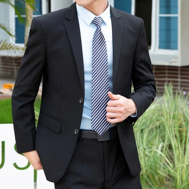 Elegant 8XL men's suit with blazer and pants in solid color, Italian style, suitable for business, weddings, or formal events.