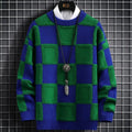 High-quality men's plaid cashmere pullover sweater from Showlu Fashion Store, thick, warm, ideal for fall and winter.