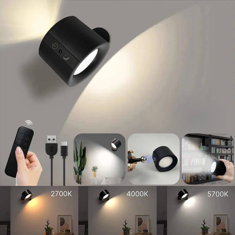 Rechargeable LED wall sconce by Showlu Smart General mounted on a wall, featuring modern design and adjustable lighting.