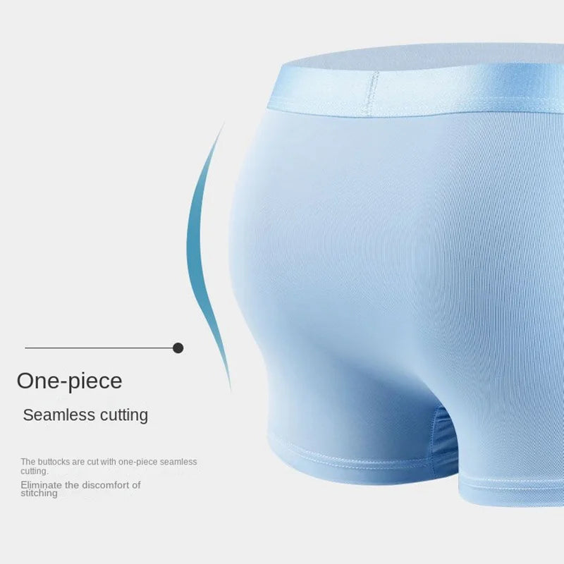 Set of 4 men's ice silk boxer shorts, breathable and slim-fit U convex underwear in various colors, size L to 6XL.