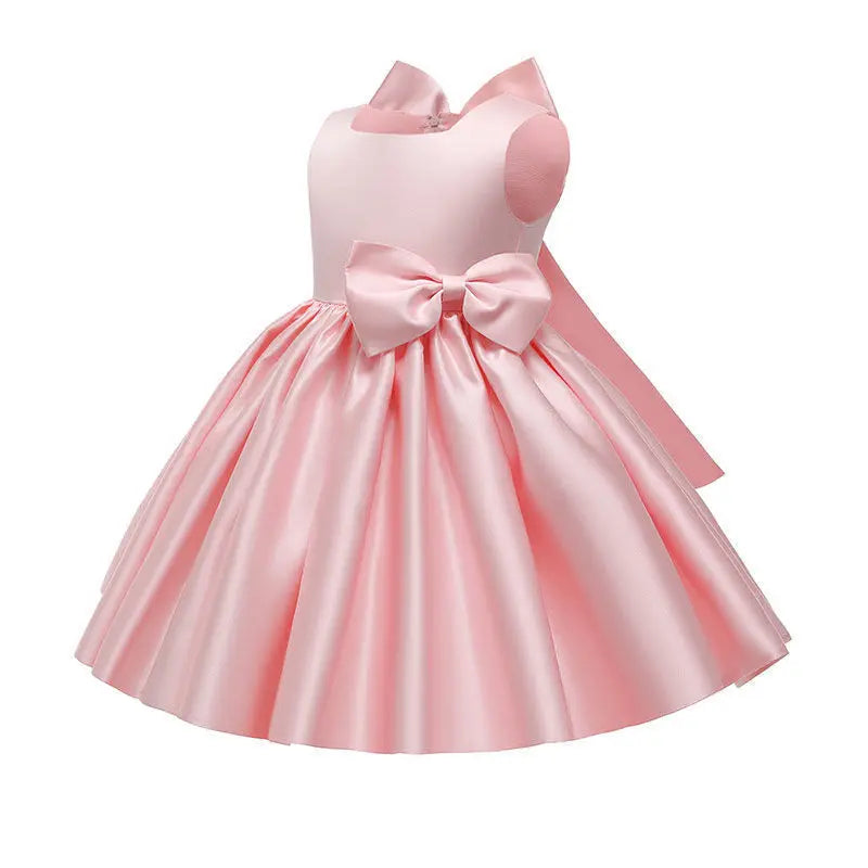Colorful girls' birthday party dress for ages 1-8 with bow, princess style, perfect for Christmas, baptism, or special occasions.