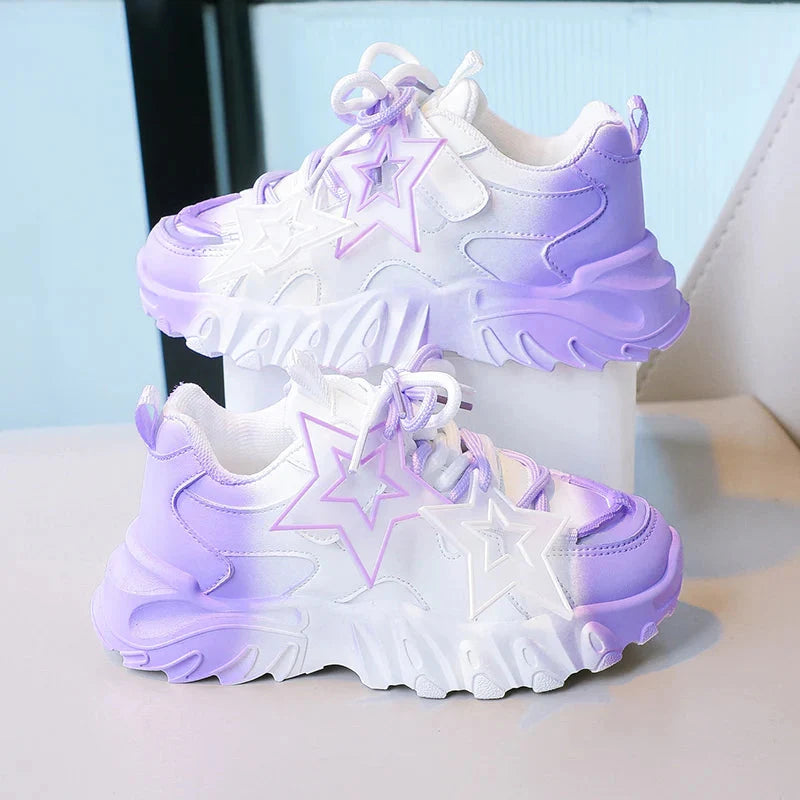 Kids breathable gradient chunky sneakers with star detail from SHOWLU FASHION STORE, featuring sporty design and comfortable fit.
