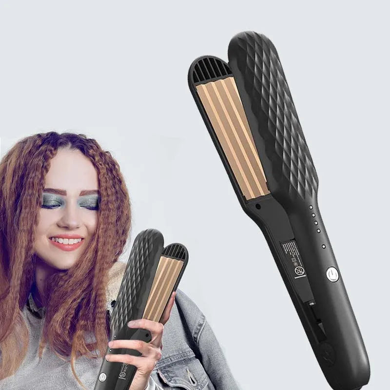 Showlu Smart General hair crimper tool with textured plates for creating volumized, crimped hair styles.