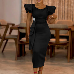 Elegant Pure Color African Style Wrap Dress D3310 New Fashionable Transoceanic Dress with Lace Trim Elegant African Dress