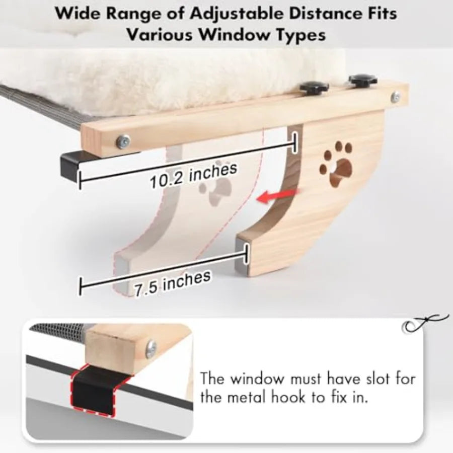 Showlu Cat Window Perch, sturdy wooden hammock bed with cushion cover, designed for comfortable outdoor window lounging.