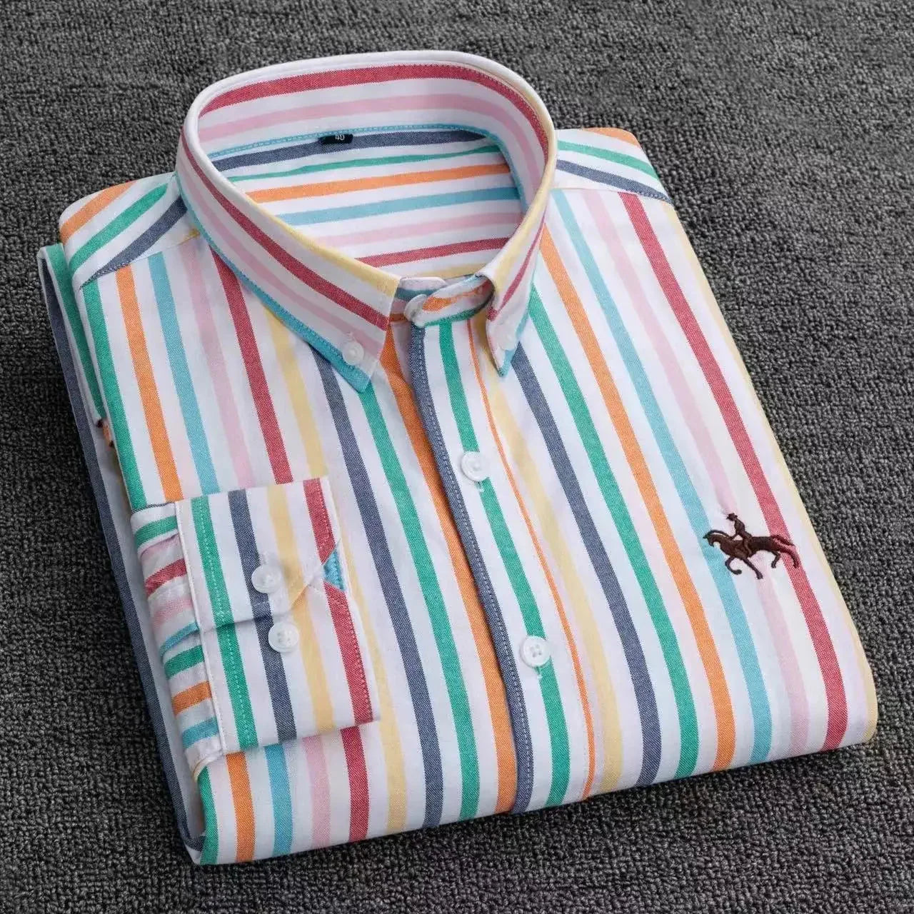 Showlu Fashion Store men's slim fit long-sleeve casual shirt in 6XL, made of 100% cotton, with a classic design and button closure.