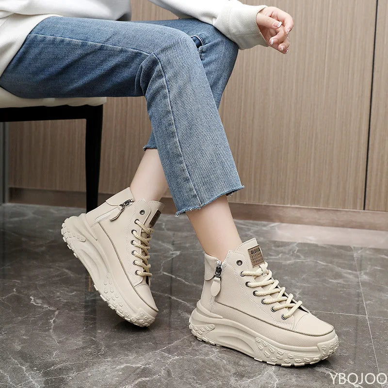 Showlu Fashion Store women's high top shoes with round toe, thick sole, and versatile design, perfect for autumn comfort and style.