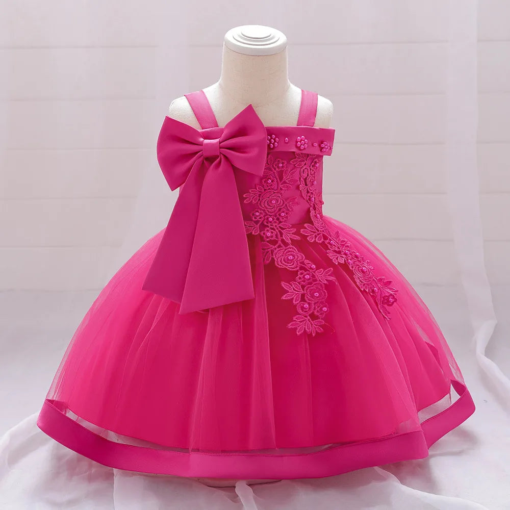 Lansihuote girls bow embroidery ball gown for wedding and party, featuring elegant design and intricate embroidery, shown in image.