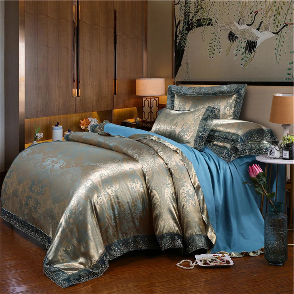 Nordic satin jacquard duvet cover set with floral pattern, luxury flower bedding in soft, elegant fabric for a stylish bedroom look