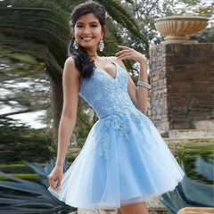 Sexy Bomaris Light Blue Homecoming Dresses Spaghetti Straps Lace Beading Girls Sweet Graduation Gowns Short Prom Party Vestidos