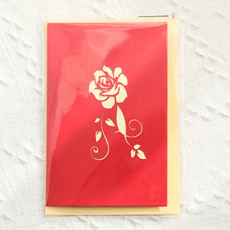Showlu Fashion 3D pop-up rose Valentine's Day greeting card with intricate floral design and vibrant colors.