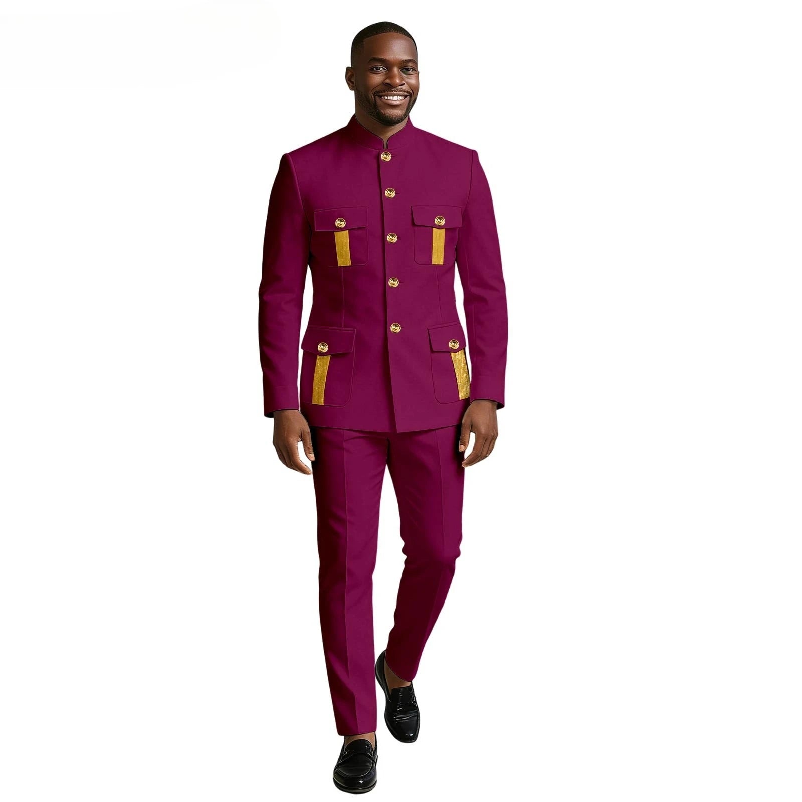 Showlu Smart General men's 2-piece business suit with double-breasted blazer, tuxedo style, ideal for weddings and formal occasions.